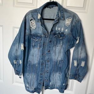 Oversized distressed denim jacket